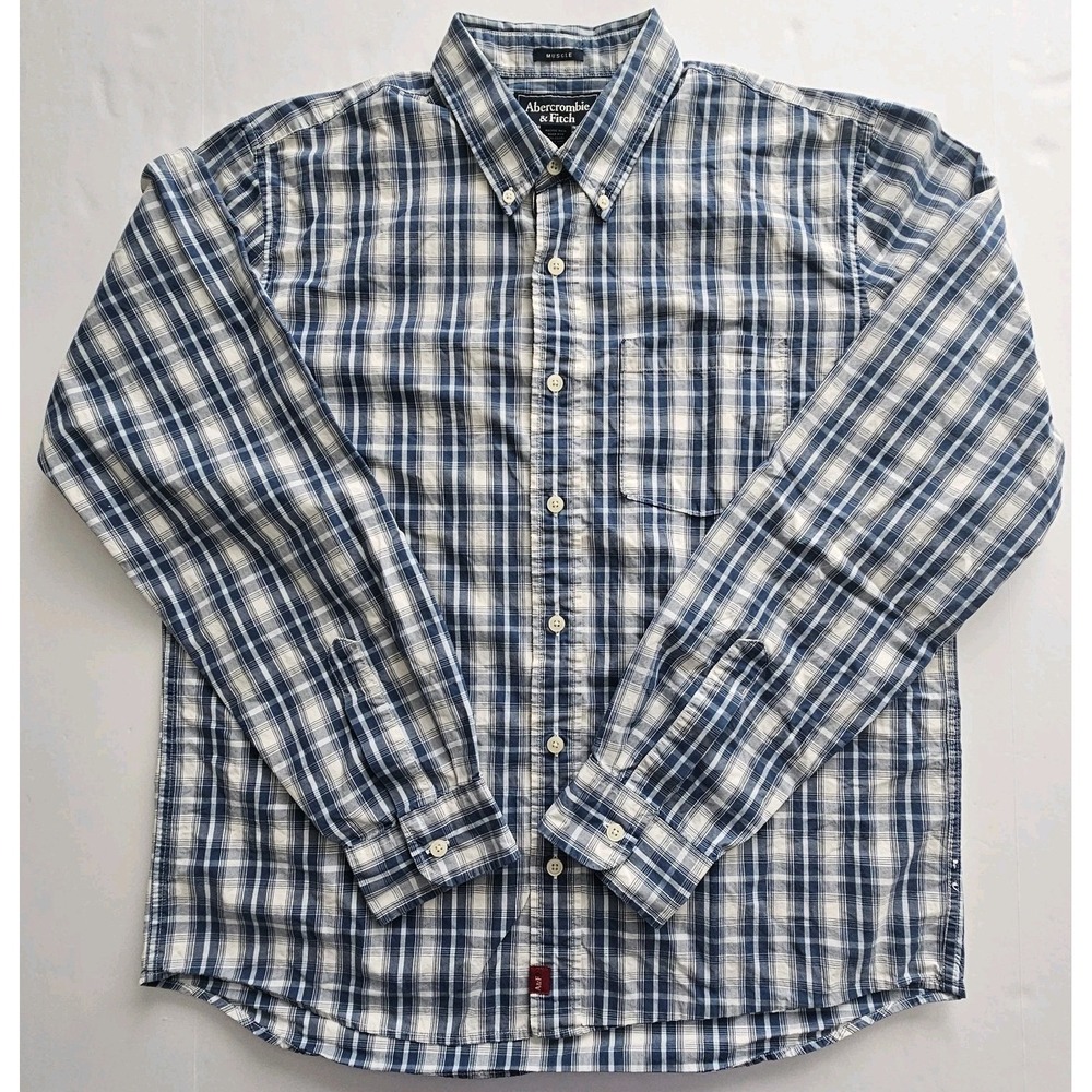 Abercrombie & Fitch Plaid Long Sleeve Button Down Muscle Shirt - Preppy Sz Large